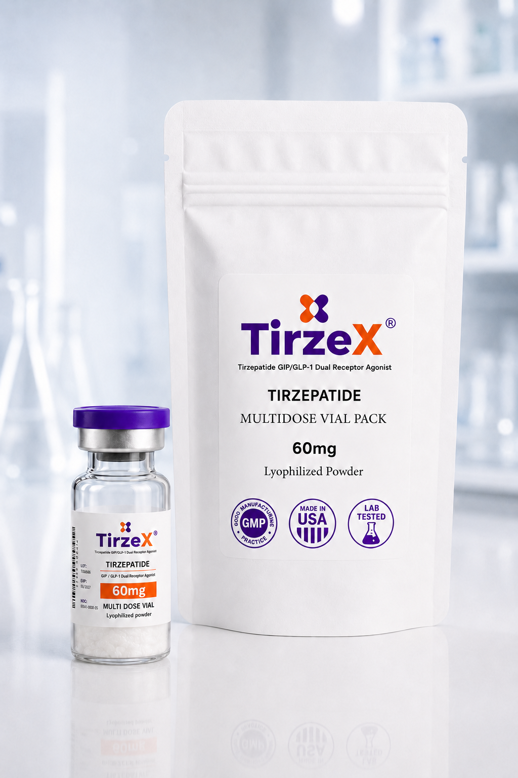 TirzeX vial 60mg y pouch