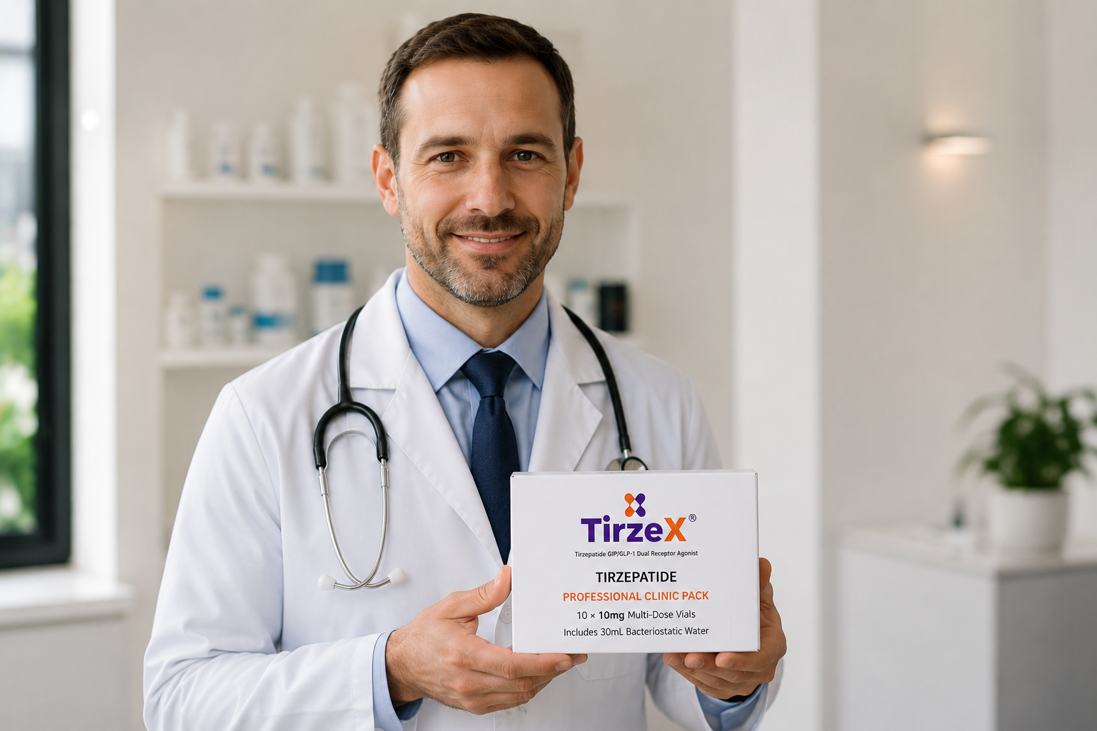 Médico con el Kit Clínico Profesional de TirzeX